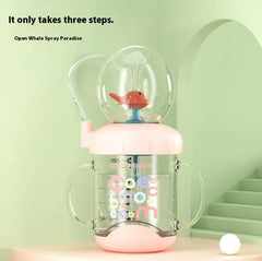 Children's Whale Cartoon Diving Fountain Water Bottle - Tritan Leakproof Sippy Cup (Various Sizes & Colors)