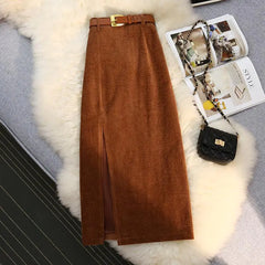 High Waist A-Line Corduroy Skirt for Women